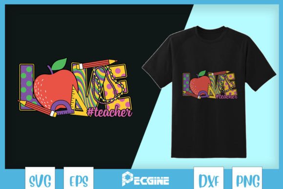 Love Teacher Mardi Gras Apple SVG